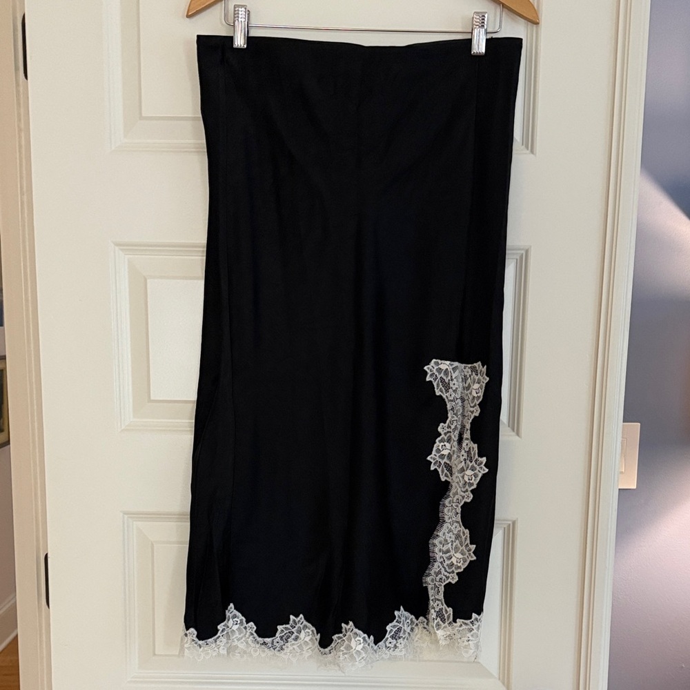 Black Lace-Trim Midi Skirt